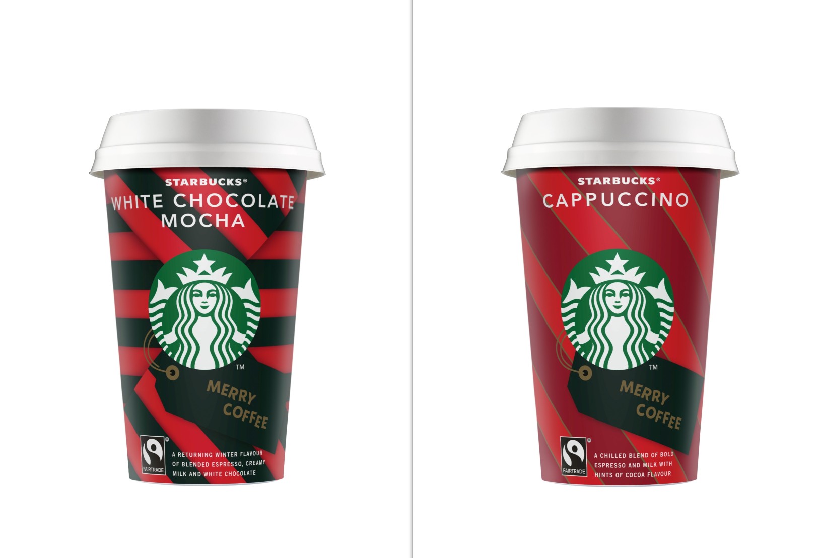 Τα on the go ροφήματα των Starbucks, White Chocolate Mocha & Cappuccino, «στολίζονται» και υποδέχονται τα Χριστούγεννα